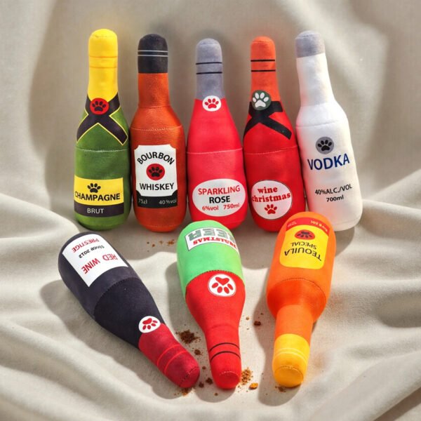 Plush Wine Bottle Chew Toy for Pets