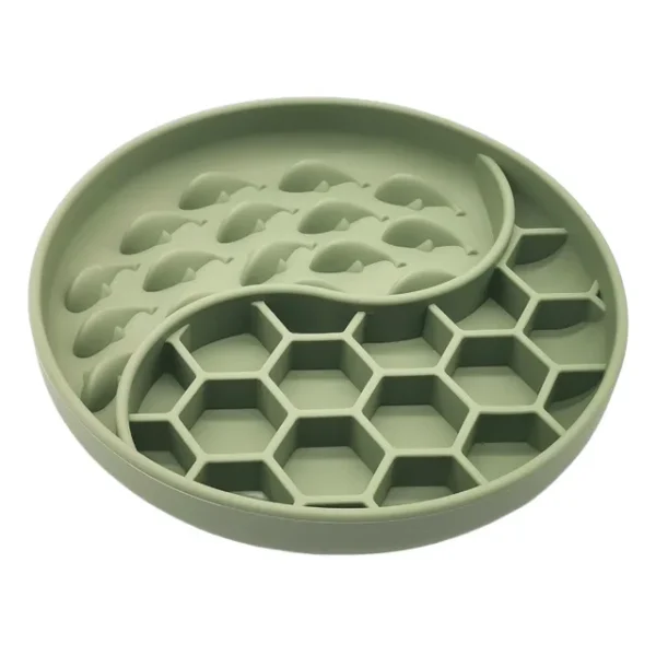 High Temperature Resistant Silicone Dog Food Bowl New Product 2-partition Slow Food Honeycomb Silicone Dog Bowl