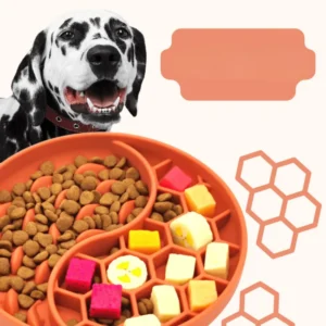 High Temperature Resistant Silicone Dog Food Bowl New Product 2-partition Slow Food Honeycomb Silicone Dog Bowl