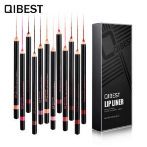 QIBEST Fashion Black Rod Lip Liner 12 Colors Mixed Color Lip Liner Set Waterproof Retouching Lipstick Pen