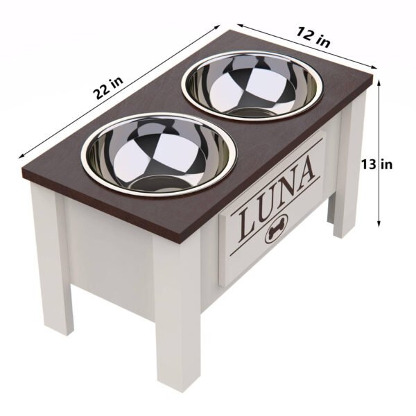 Raised Dog Bowl Stand with Internal Storage, Elevated Dog Bowls with Double Stainless Steel Dish Separate Design Easy Reach Pet Diner for Cats & Dogs