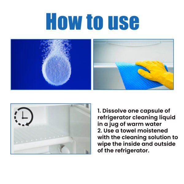 Refrigerator Cleaning Tablets, Deep Cleaning Household Freezer Crevices Descaling Odor Cleaning Effervescent Tablets