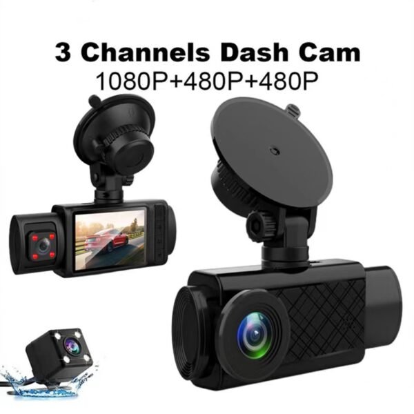 The New Three-lens Driving Recorder 2 Inch HD 1080p Car Front Inside